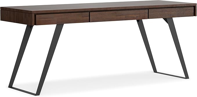 SIMPLIHOME Lowry Large Desk - 72-Inch Wide Solid Acacia Wood and Metal Writing Desk in Distressed Charcoal Brown, Modern Industrial Home Office Table with 2 Deep Drawers and Flip-Down Keyboard Tray