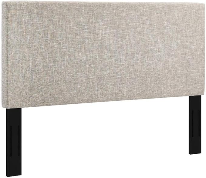 Pemberly Row Full/Queen Upholstered Linen Fabric Headboard in Beige