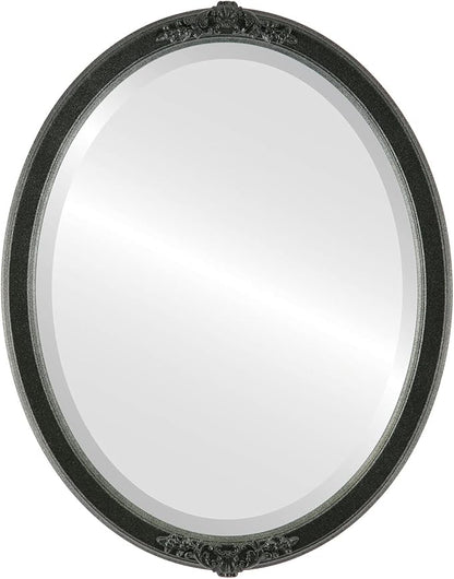 OVALCREST Oval Beveled Wall Mirror for Home Decor - Athena Style - Black Silver - 18" x 14" Outside Dimensions