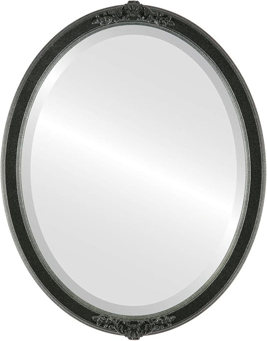 OVALCREST Oval Beveled Wall Mirror for Home Decor - Athena Style - Black Silver - 18" x 14" Outside Dimensions