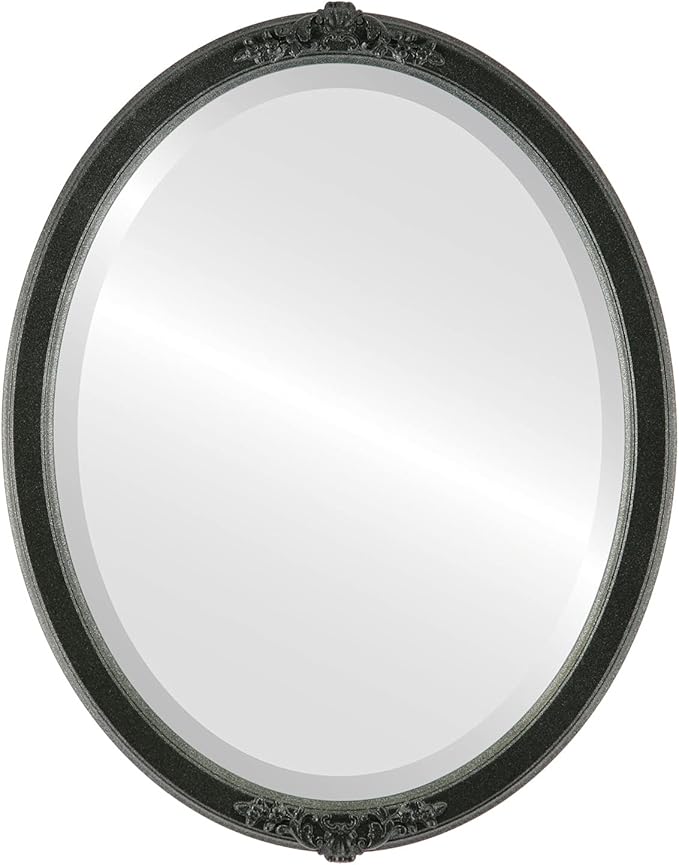 OVALCREST Oval Beveled Wall Mirror for Home Decor - Athena Style - Black Silver - 26" x 22" Outside Dimensions