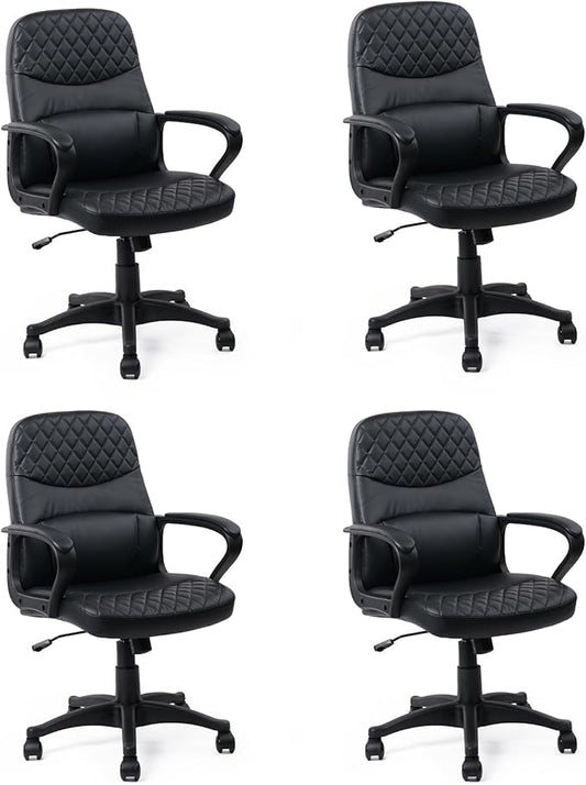 CLATINA Office Chair - Mid Back Leather Computer Desk Chair with Wheels, Ergonomic Executive Swivel Chair with Lumbar Support, Armrest for Home Office Black, 4 Pack