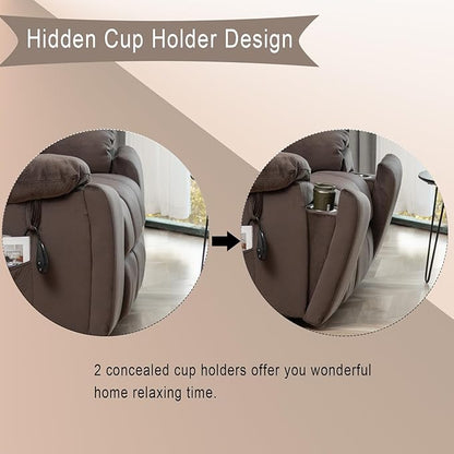 Power Lift Recliner Chair with Massage and Heating Functions,Velvet Sofa with 2 Remote Controls and Two Cup Holders,Recline up to 160 Degrees,Suitable for Living Room