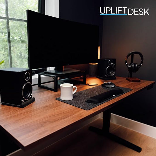 UPLIFTDESK V2 2-Leg Ash Gray Laminate Wood Standing Desk – Adjustable Height, Advanced 1-Touch Memory Keypad, Under Desk Cable Management, Wire Grommets & Rocker Board (Black-Frame, 42 x 30 inch)