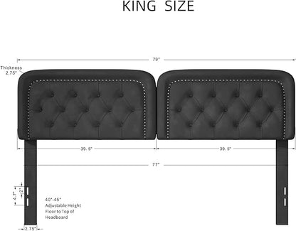 Tufted Upholstered Headboard King Size, Button Adjustable Height King Head Board Only, Sturdy and Durable Solid Wood with Nailhead Trim Headboards, Ideal for Bedroom, Dorm, Guest Room,Black