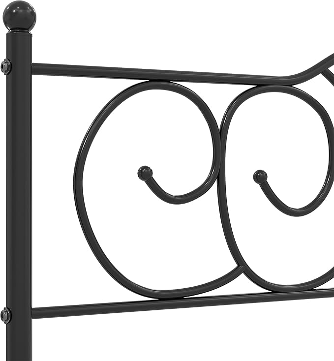 VECELO Metal Queen Size Headboard, Heavy Duty Curved Headboard Only Height Adjustable, Easy to Assembly, Farmhouse Victorian Style for Bedroom - Black, Queen