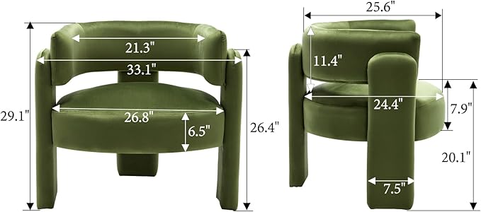 Velvet Accent Chair with Arms, Upholstered Barrel Armchair with Curved Back, Comfy Single Side Chair for Reading, Living Room, Home Office, Green