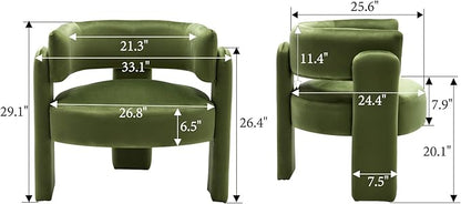Velvet Accent Chair with Arms, Upholstered Barrel Armchair with Curved Back, Comfy Single Side Chair for Reading, Living Room, Home Office, Green