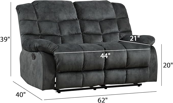 EBELLO Manual Loveseat Recliner for Living Room, Extra Wide Modern Overstuffed 2 Seat Reclining Couch Sofa, Breathable Fabric and Padded Cushion, Grey Green