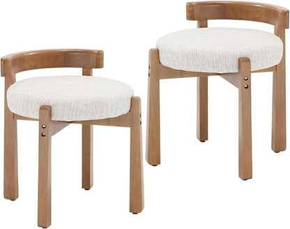 Modern Vanity Chair Upholstered Small Ottoman Footstool, Make Up Stool Chenille Fabric with Backrest Wooden Frame for Living Room Bedrooms, 2PCS, Beige