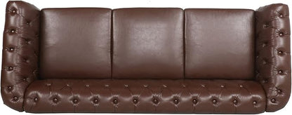 LEVNARY Chesterfield Sofa, Classic Tufted Upholstered Leather Couch, Modern 3 Seater Couch Furniture with Tufted Back for Living Room Office (Dark Brown)