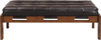Christopher Knight Home Penley Modern Rectangular Faux Leather Upholstered Living Room Ottoman Bench/Coffee Table, Rubberwood Frame, Tufted Large Sofa Footstool, Multi-Functional, Dark Brown+Walnut