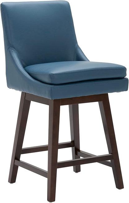 CHITA Counter Height Swivel Barstool, FSC Certified Upholstered Bar Stool, 26.8" H Seat Height, PU Leather in Dark Blue
