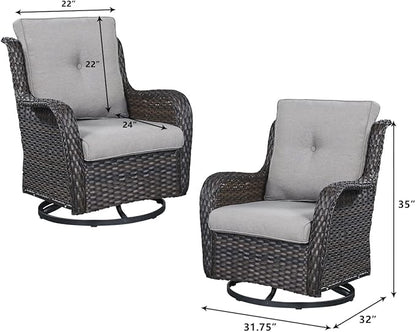HUMMUH 4 Piece Outdoor Patio Furniture Set Wicker Conversation Bistro Set Swivel Rocker Chairs with 2pcs Ottomans for Backyard, Porch, Balcony