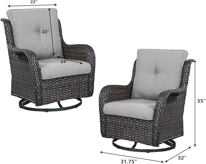 HUMMUH 8pcs Patio Furniture Set Outdoor Swivel Rocker Wicker Patio Chairs,Outdoor Couch with Coffee Table and Ottomans(Brown,Grey)