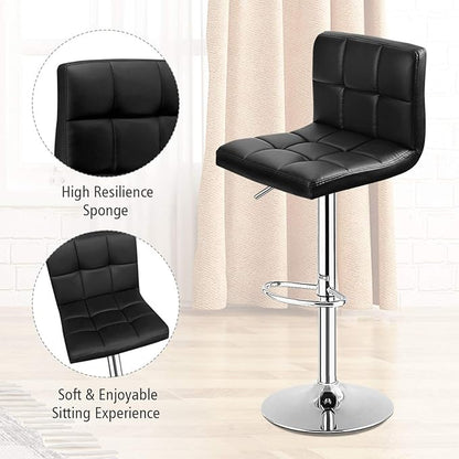 COSTWAY Bar Stool, Modern Swivel Adjustable Height PU Leather Barstools with Back, Square Armless Counter Height Bar Chair for Kitchen Island Dining Living Bistro Pub Counter, Black