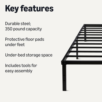 Amazon Basics Metal Bed Frame, Non-Foldable Platform Bed, Easy Assembly, Twin, 39W x 75L x 14H in, Black