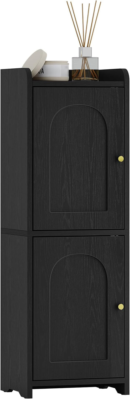 Bathroom Storage Cabinet, Corner Floor Cabinet with 2 Doors and Adjustable Shelf, Narrow Toilet Paper Cabinets, Bathroom Organizer for Small Spaces, 7.9" D x 9.8" W x 29.5" H Black