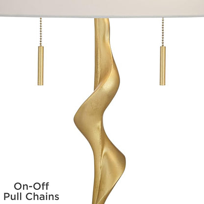 Possini Euro Design Montrose 31 3/4" Tall Sculpture Large Modern Glam Luxury End Table Lamp Pull Chain Gold Finish Marble Single Off-White Shade Living Room Bedroom Bedside Nightstand House Office