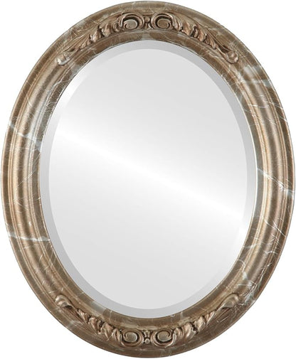 OVALCREST Oval Beveled Wall Mirror for Home Decor - Florence Style - Champagne Silver - 28" x 24"