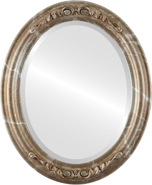 OVALCREST Oval Beveled Wall Mirror for Home Decor - Florence Style - Champagne Silver - 28" x 24"
