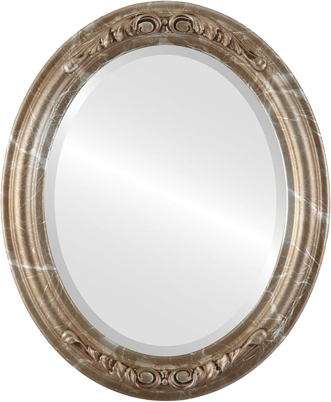 OVALCREST Oval Beveled Wall Mirror for Home Decor - Florence Style - Champagne Silver - 20" x 16"
