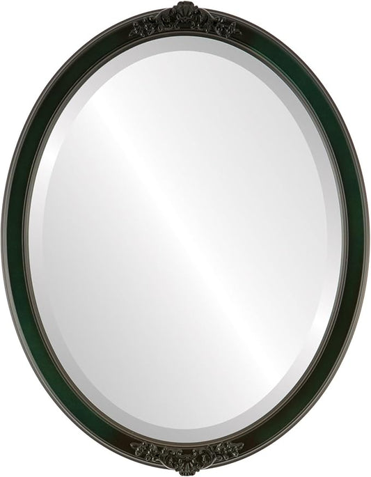 OVALCREST Oval Beveled Wall Mirror for Home Decor - Athena Style - Hunter Green - 18" x 14" Outside Dimensions
