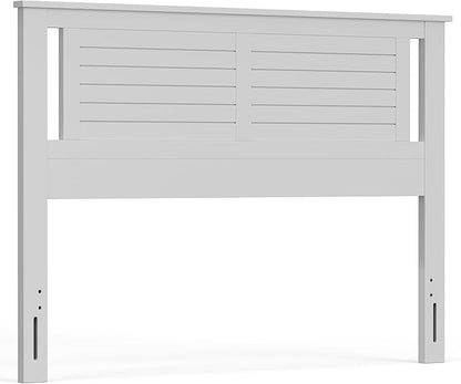 Serene Poplar Wood Queen Size Headboard in White, Modern Farmhouse Panel with Horizontal Scoring, Casual Coastal Style, Easy Assembly, Quality Materials