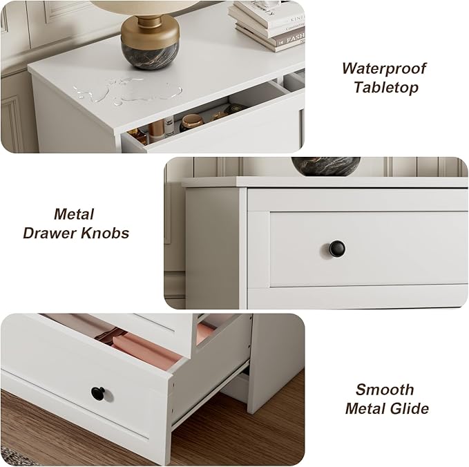8 Drawer Double Dresser for Bedroom, 55.1" Wide White Dressers & Chests of Drawers with Large Capacity Storage,White Dresser for Bedroom, Hallway