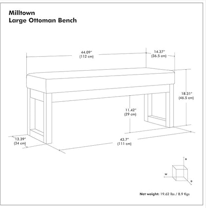 SIMPLIHOME Milltown 45 inch Wide Contemporary Rectangle Large Ottoman Bench in Grey Linen Look Fabric, Assembled, for the Living Room and Bedroom