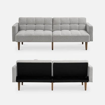 mopio Aaron 76.8" Couch, Small Futon Sofa Bed, Sleeper, Loveseat, Mid Century Modern Futon Couch, Sofa Cama, Couches for Living Room, Bedroom (Light Gray, Fabric)