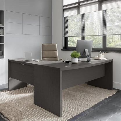 Bush Furniture L Shape Desk with Wire Management | Echo Collection Corner Bow Front Table for Home Office with Quick-To-Assemble Hardware | 72Wx77Lx30H