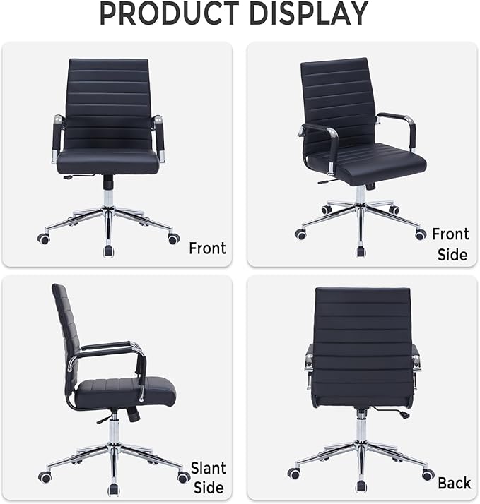Sidanli Ergonomic Office Chair, Executive PU Leather Desk Chair with Adjustable Lumbar Support and Smooth-Rolling Wheels for Home Office Conference Room, Mid Back, Black