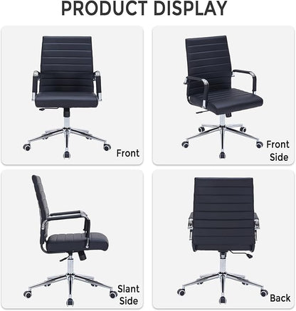 Sidanli Ergonomic Office Chair, Executive PU Leather Desk Chair with Adjustable Lumbar Support and Smooth-Rolling Wheels for Home Office Conference Room, Mid Back, Black