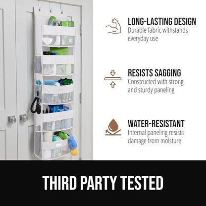 GORILLA GRIP Over The Door Organizer Storage, 5 Deep Hanging Shelves, Holds 50lbs, Closet Organizers Shelf for Bedroom, Bathroom, Nursery, Dorm Essentials, 3 Metal Hooks, 58x15 Inches, White