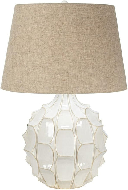 Possini Euro Design Cosgrove Mid Century Modern Table Lamp 26.5" High Ceramic White Glaze Light Brown Linen Drum Shade Decor for Living Room Bedroom House Bedside Nightstand Home (Color May Vary)