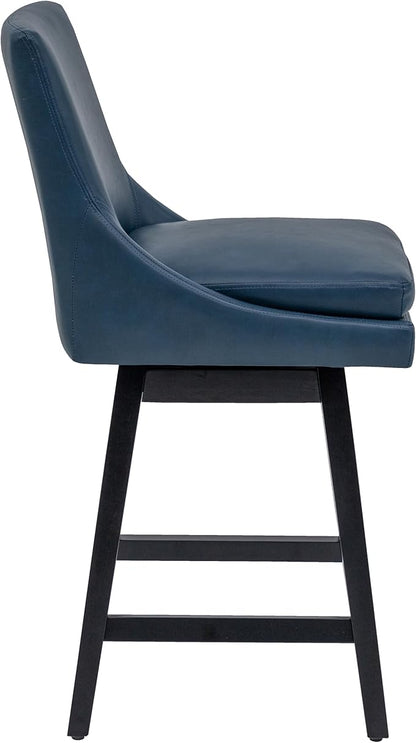 Bar Stools Set of 4, PU Leather Barstools, 26 Inch Upholstered Counter Stools with 14.2" High Back and Footrest, Swivel Counter Height Barstools for Kitchen Island Home Bar Navy Blue