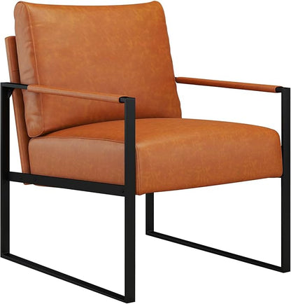 CANMOV Modern Accent Chair Set of 2, PU Leather Armchair with Metal Frame,Comfy Single Reading Chair with Soft Padded Backrest and Cushion for Living Room, Bedroom,Reading Room,Office,Brown