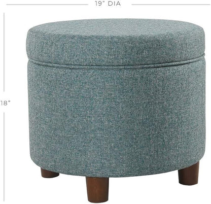 Homepop Home Decor | Upholstered Round Storage Ottoman | Ottoman with Storage for Living Room & Bedroom, Teal Tweed Large