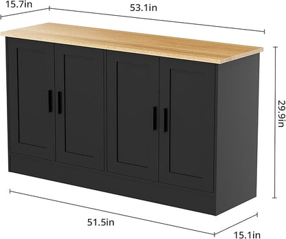 Black Sideboard Buffet with 4 Doors, Accent Coffee Bar, Kitchen Cabinet for Living Room, Kitchen or Hallway