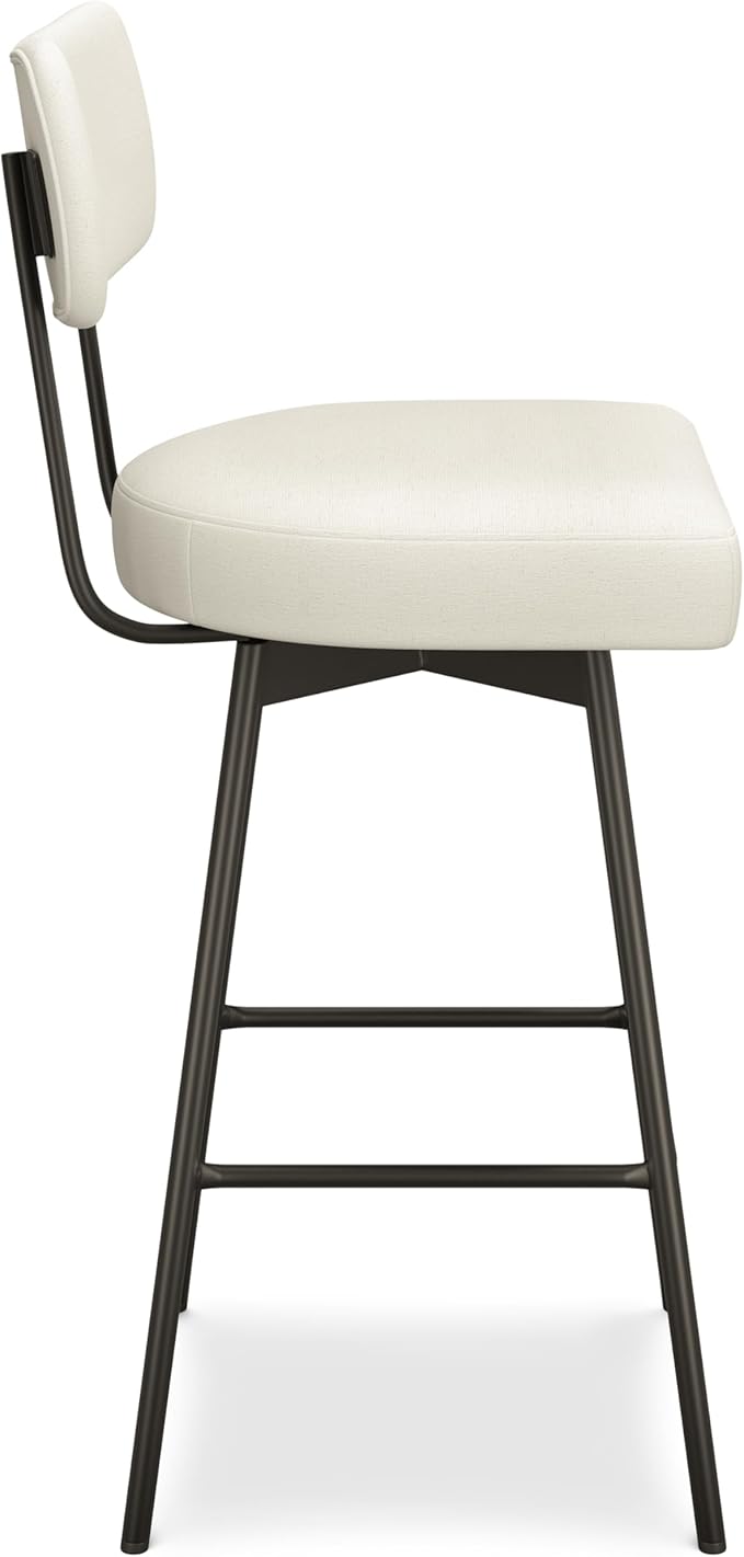 SIMPLIHOME Giselle Swivel Bar Stools (Set of 2) - 29 inch Seat Height Upholstered Metal Chairs in Natural Polyester Linen, Contemporary Seating for Kitchen or Bar with Cushioned Seat and Back