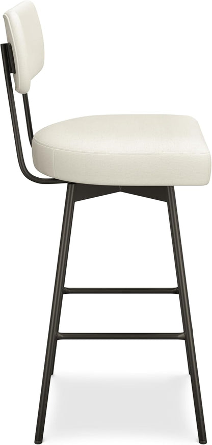 SIMPLIHOME Giselle Swivel Bar Stools (Set of 2) - 29 inch Seat Height Upholstered Metal Chairs in Natural Polyester Linen, Contemporary Seating for Kitchen or Bar with Cushioned Seat and Back