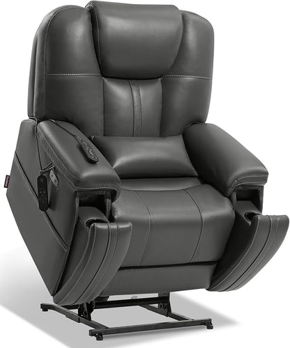 EONIX Triple Motor Lay Flat Power Lift Recliner Chair for Elderly with Adjustable Headrest, 400lbs Electirc Lift Chair for Living Room, Lumbar Pillow, Extended Footrest, Grey