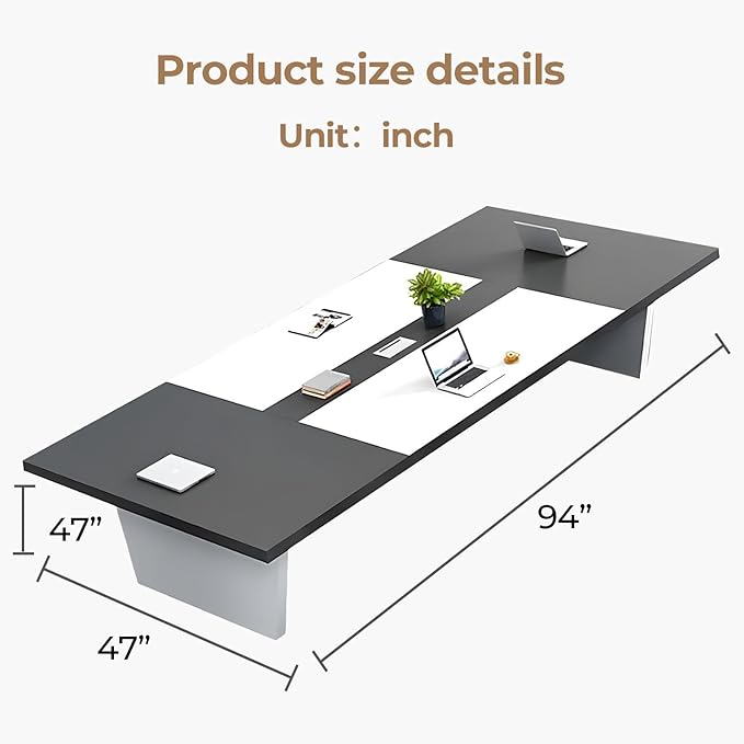 Rectangular Conference Room Table, Seminar Table Meeting Room Table Boardroom Desk Business Seminar Table Printer Desk no Chair for Office (White+Grey,22.97FT,275.59" L*62.99" W*29.53" H)