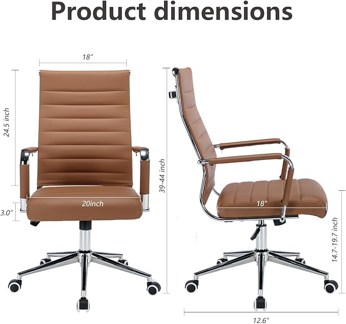 Office Desk Chair Leather, Conference Room Chairs with Wheels, Executive Modern High Back Ergonomic Swivel Rolling Ribbed Computer Chair(Brown)
