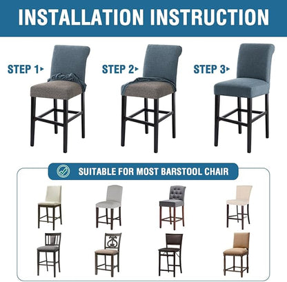 H.VERSAILTEX 100% Waterproof High Chair Cover Dining Chair Seat Covers Stretch Bar Stool Covers Removable Counter Stool Pub Chair Slipcover Chair Covers Jacquard Crizzle Pattern Set of 2, Stone Blue
