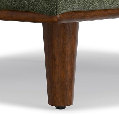 SIMPLIHOME Morrison 49 inch Wide Large Rectangular Ottoman in Moss Green Genuine Leather, Multifunctional Footrest, Coffee Table, and Extra Seating for Living Room, Mid-Century Modern Style