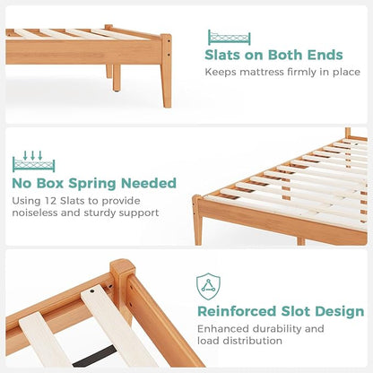 Queen Bed Frame with Headboard, Malaysian Oak Queen Bed Frame No Box Spring Needed, Farmhouse Platform Bed Frame with 12 Slats Support, Easy Assembly, Rustic Pine