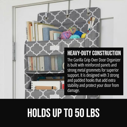 GORILLA GRIP Over The Door Organizer Storage, 5 Deep Hanging Shelves, Holds 50lbs, Closet Organizers Shelf for Bedroom, Bathroom, Nursery, Dorm Essentials, 3 Metal Hooks, 58x15 Inches, Quatrefoil