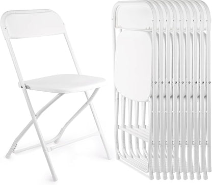 10 Pack White Folding Chairs, Portable Stackable Commercial Foldable Chair, Indoor Outdoor Plastic Folding Chair for Events/Office/Home/Wedding/Party, 400lbs Capacity